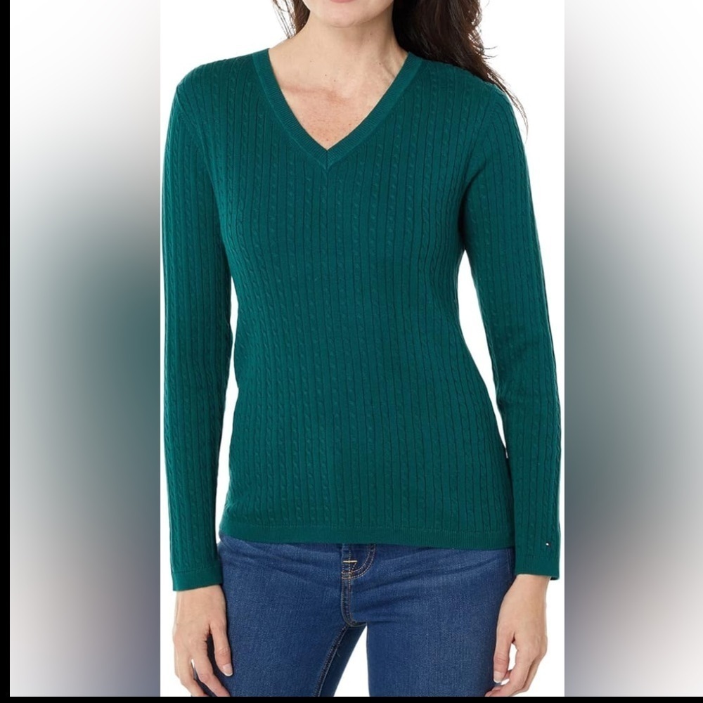 Tommy Hilfiger Teal V-Neck Sweater